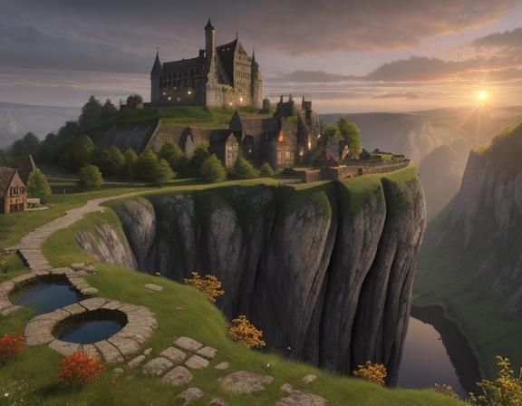 Medieval Manor at Sunrise: Epic Digital Painting