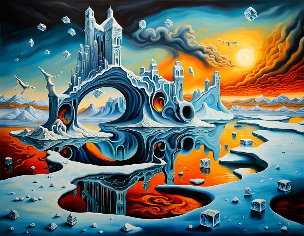 Musical Symphony of Ice and Fire in Surreal Oil