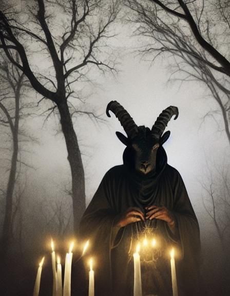 Eerie Baphomet in Foggy New England: Digital Art