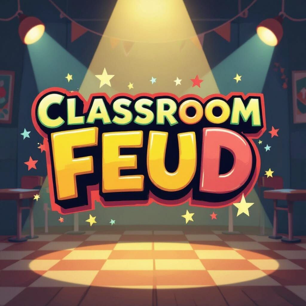 Classroom Feud Logo in Retro Arcade Style