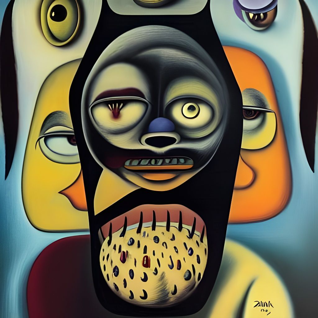 Sinister Sentient Hairball Surrealist Painting