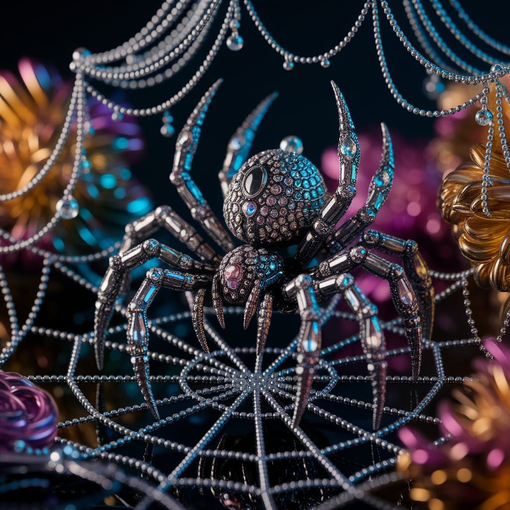 Luxurious Jewel Spider Adorns Elegant Web
