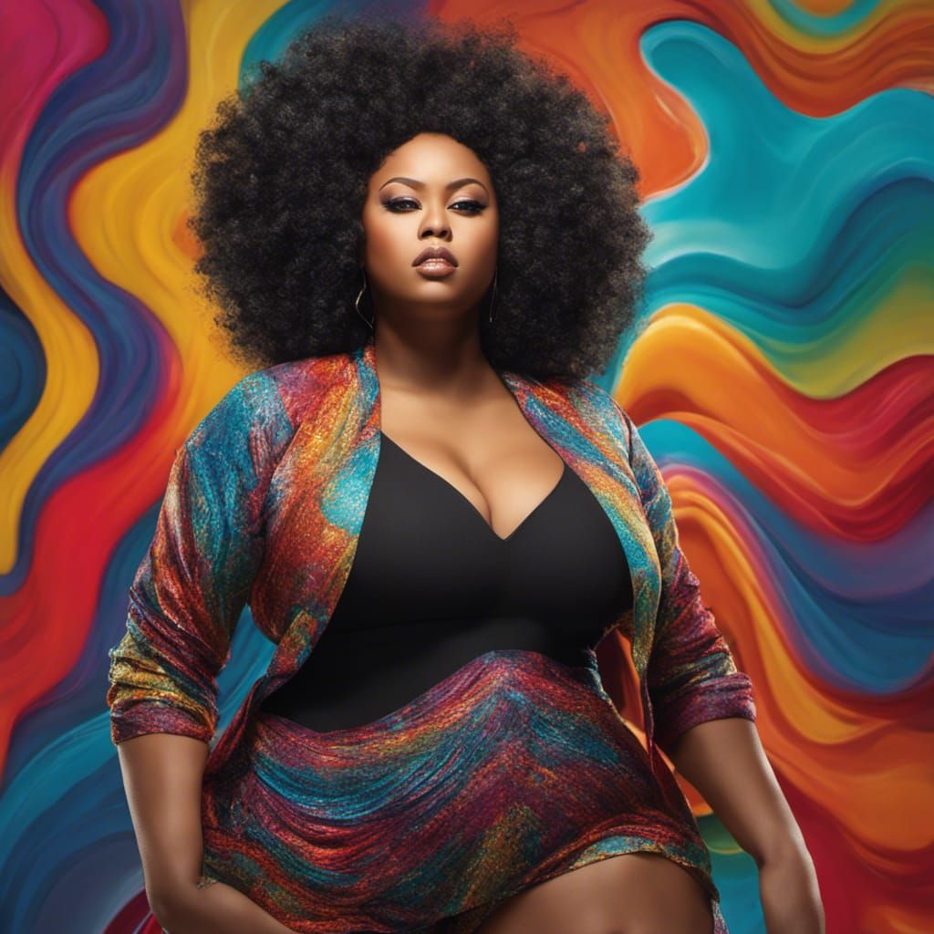 Voluptuous Woman with Afro in Hyperrealistic Splash Art