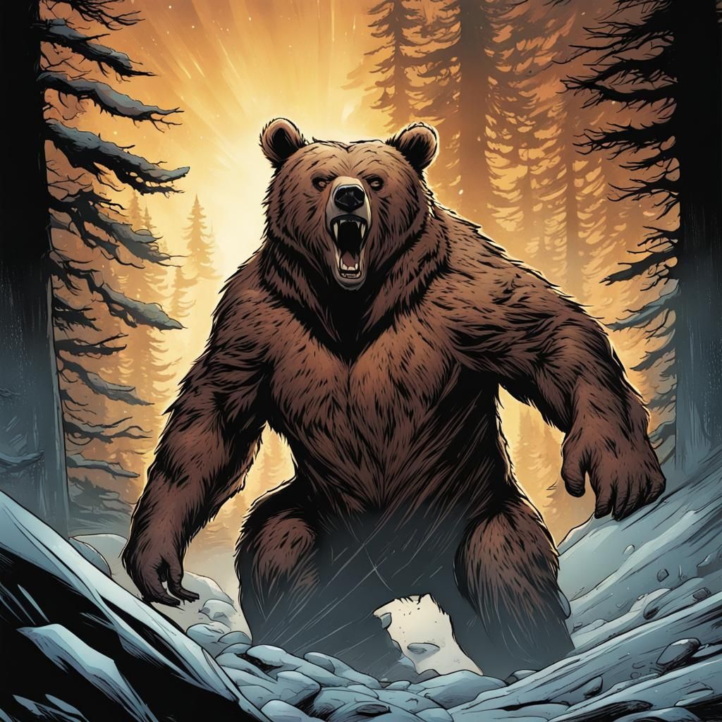 Grizzly Bear Superhero in Comic Book Art Style