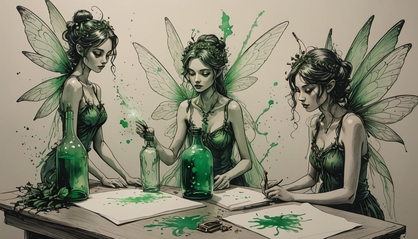 Elegant Ink Fairies with Magical Mist