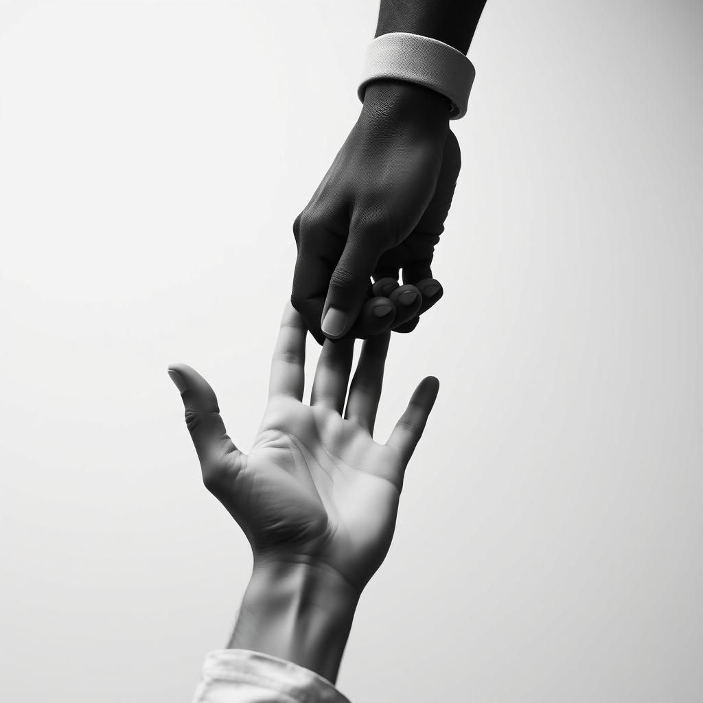 Reaching Hands in High Contrast Black and White