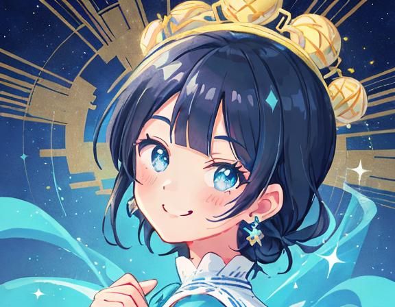 Smiling Woman Portrait in Memphis Art Deco Style