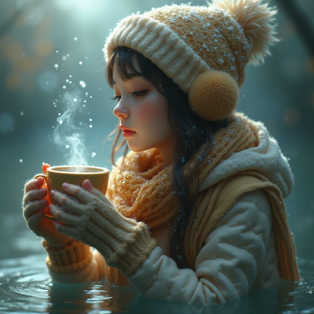 Stunning Water Nymph in Cozy Winter Attire
