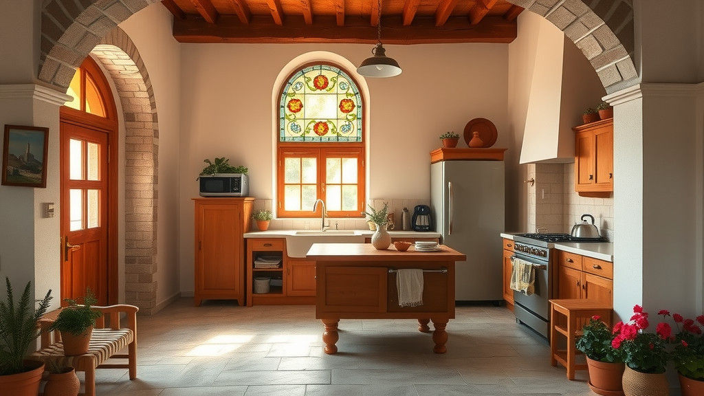 Rustic Italian Kitchen with Open-Air Balcony