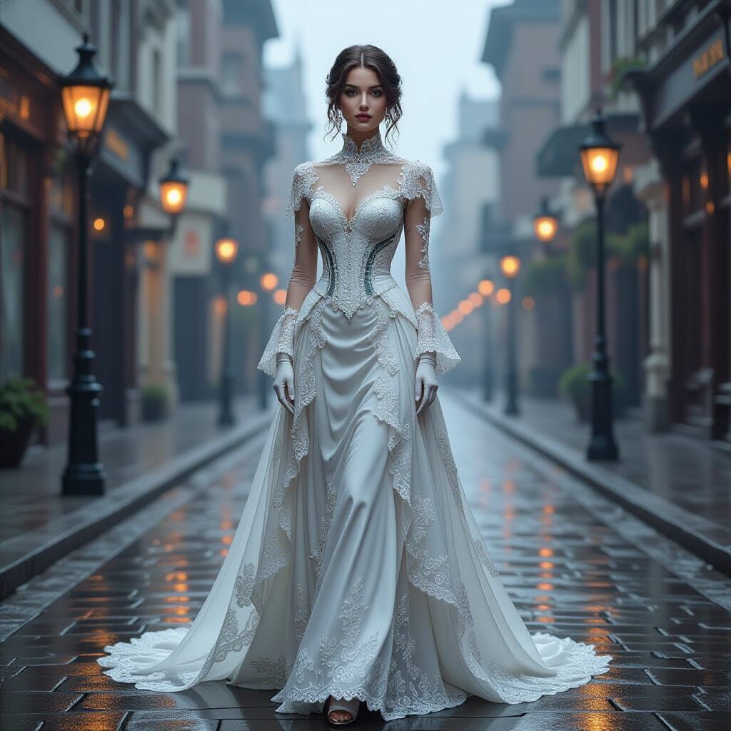 Victorian Woman in Glass Gown, Impasto Painting