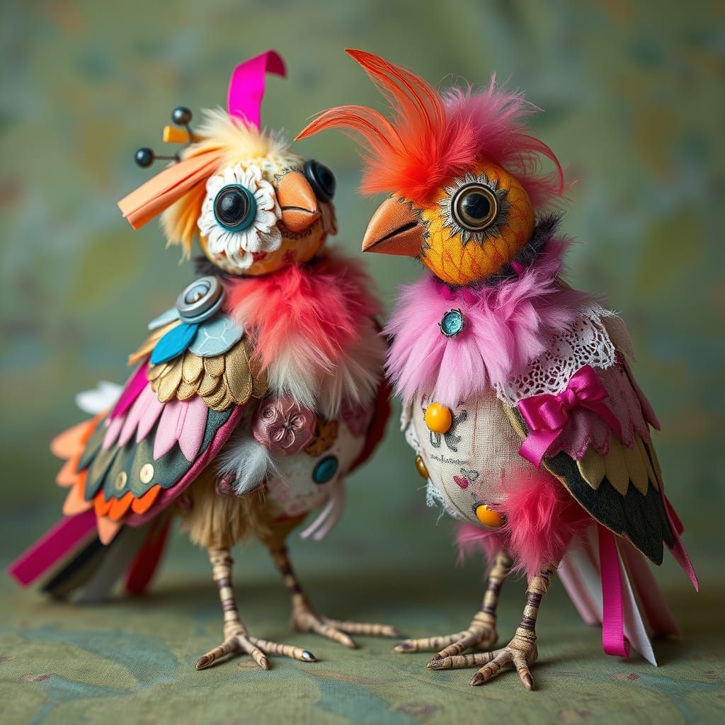 Colorful Robot Birds Made from Recycled Materials