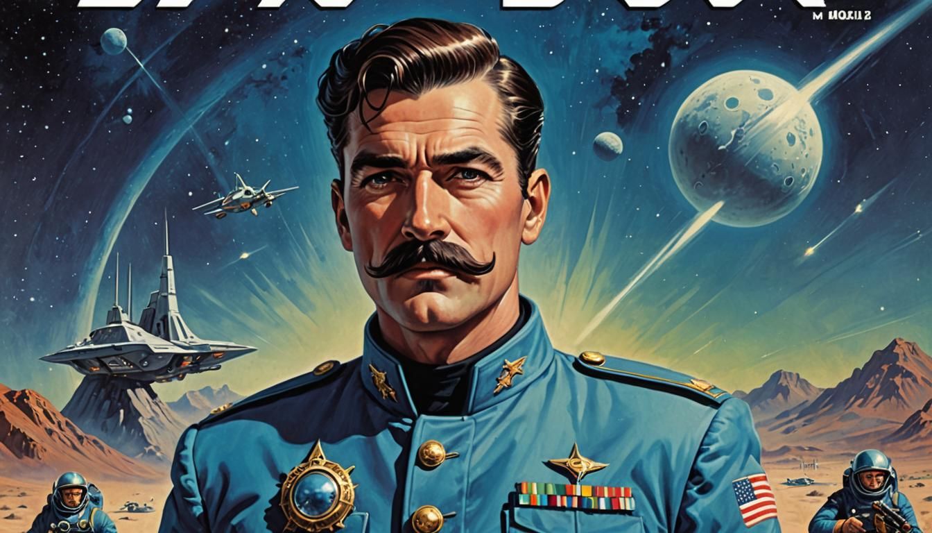 Retrofuturistic Space Captain Magazine Cover Art