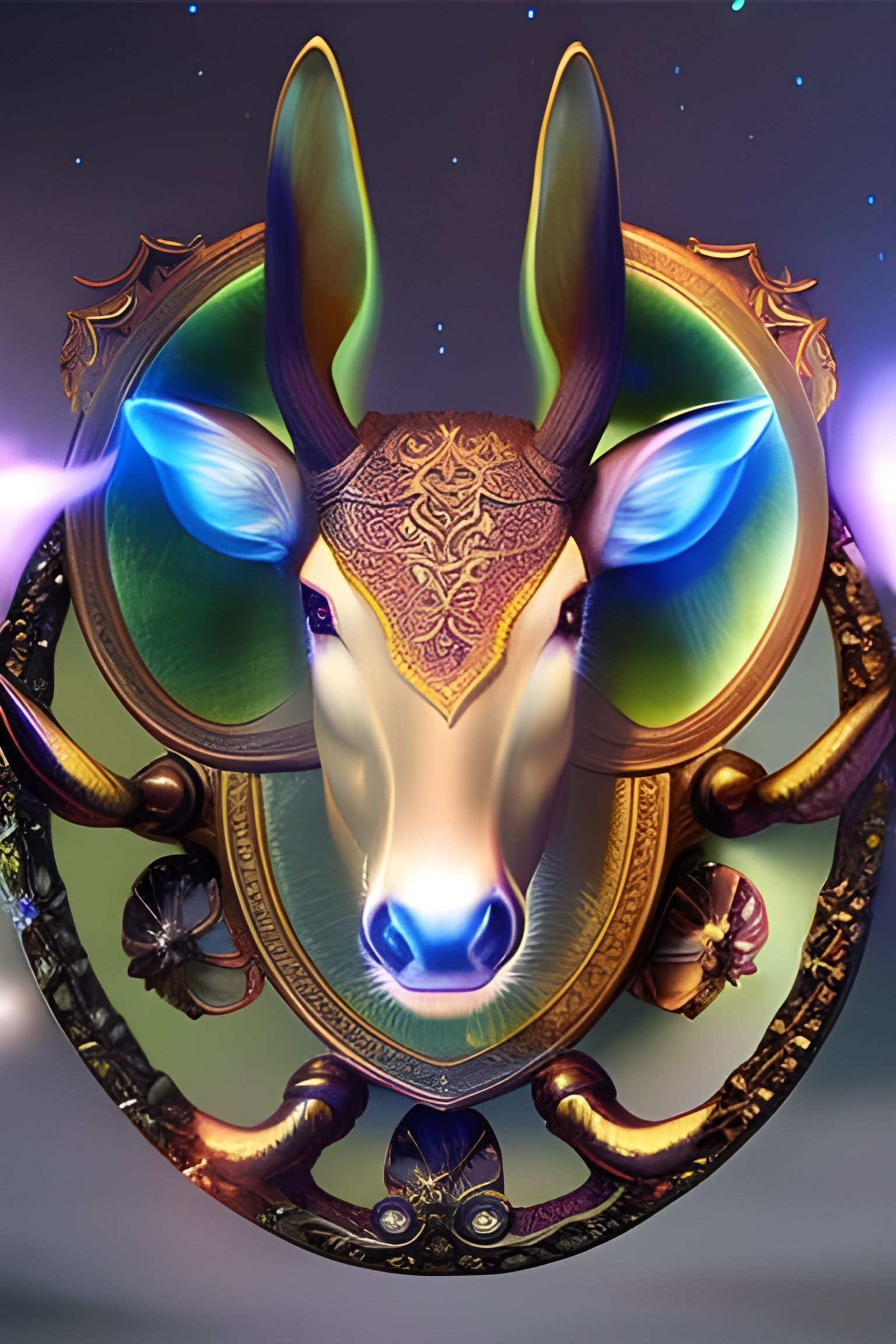 Glowing Sphere Between Stag Antlers in Digital Painting