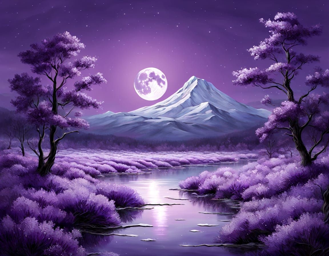 Vast Winter Night Landscape Under Luminous Moon