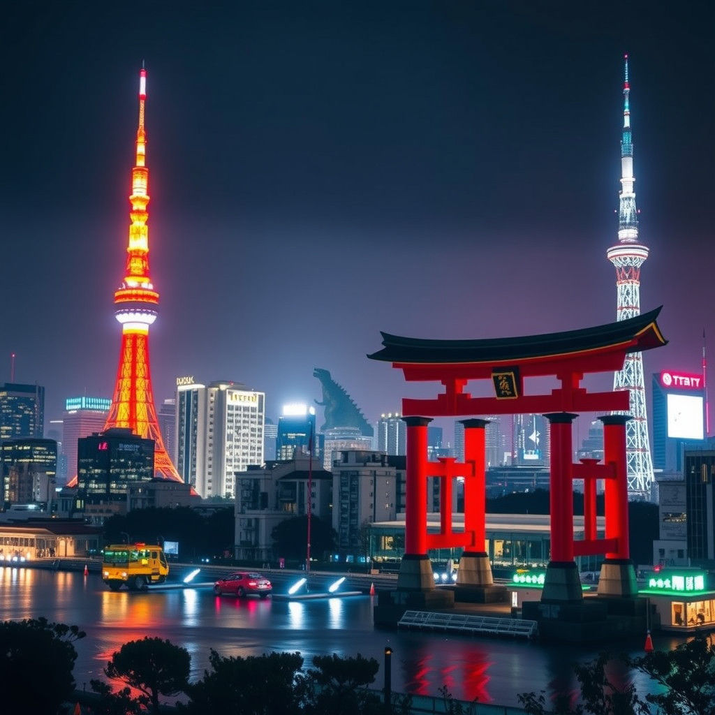 Tokyo Skyline with Godzilla in Photorealistic Style