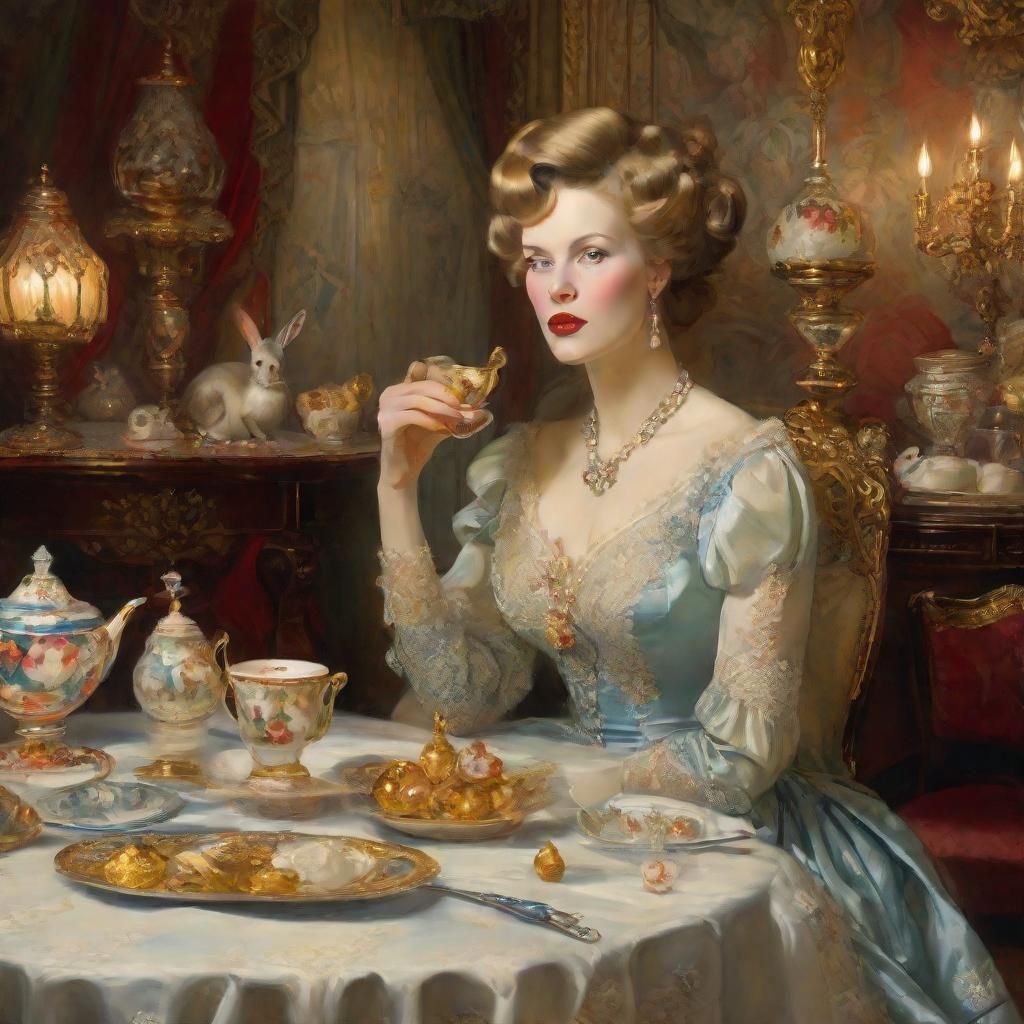 Lavish Woman in Boudoir: Art Nouveau Portrait