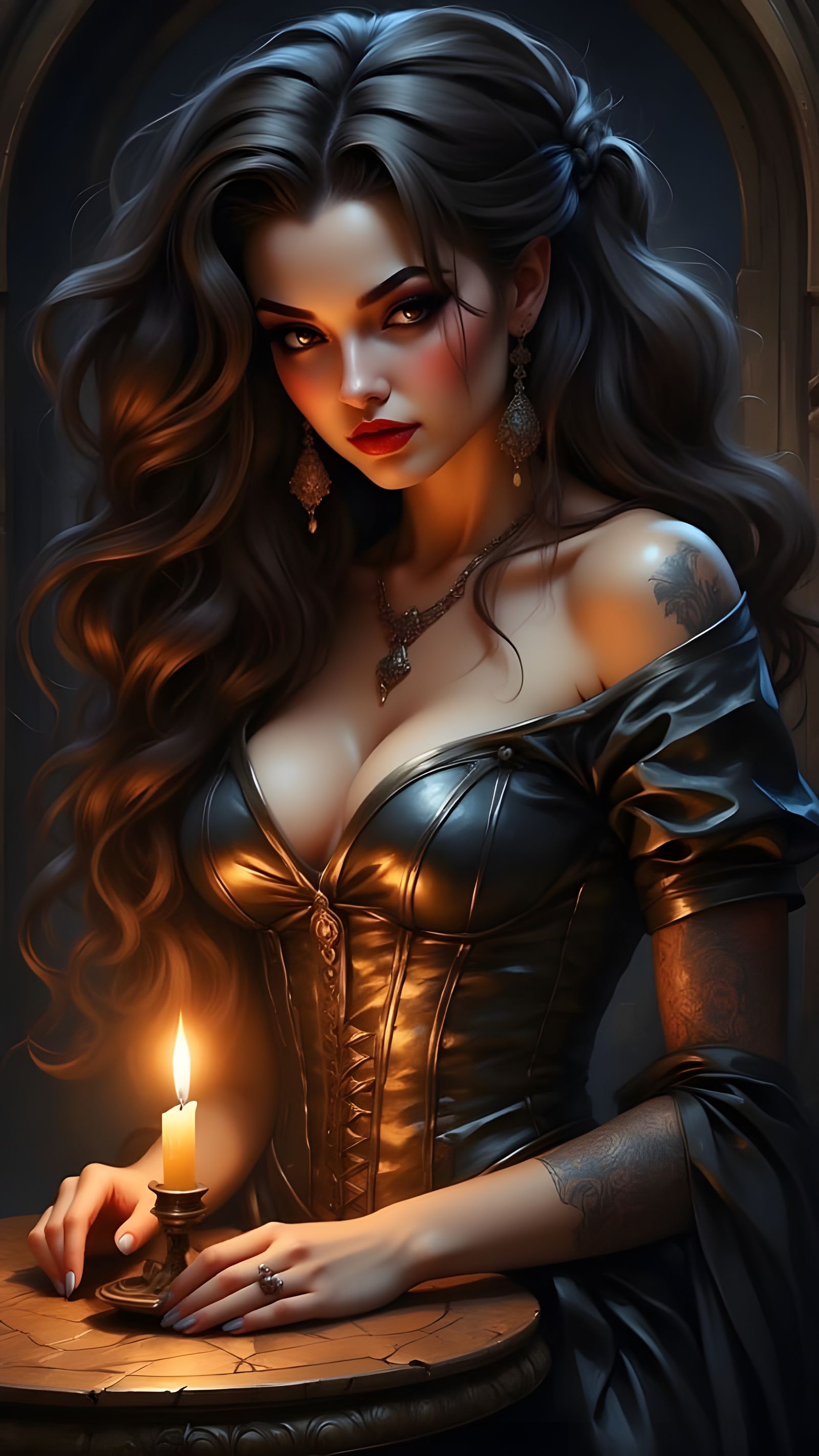 Sorceress in Dark Room: Renaissance Chiaroscuro Painting