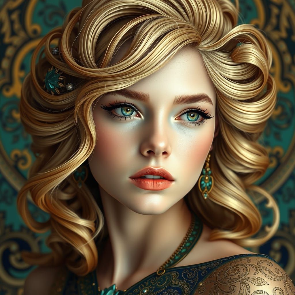 Woman with Sculpted Hair in Art Nouveau Style