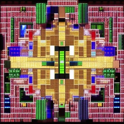 Futuristic Castle in Digital Matrix, 3D Render