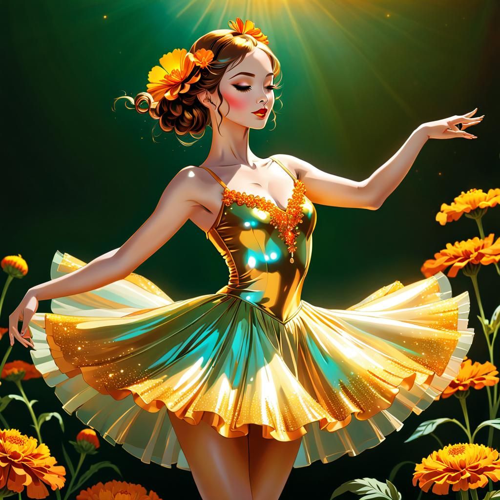 Fairy Ballerina Dances on Marigold in Digital Art