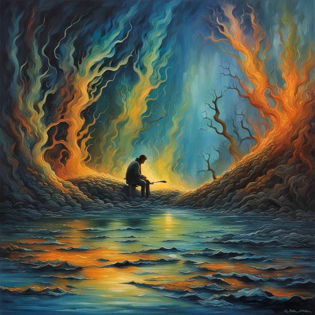 Painter and Model in Bioluminescent Studio