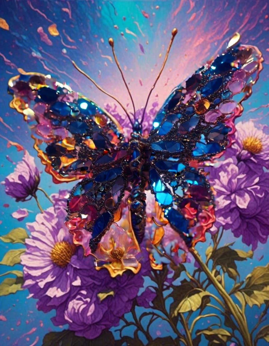 Glittering Glass Butterfly with Cracked Texture