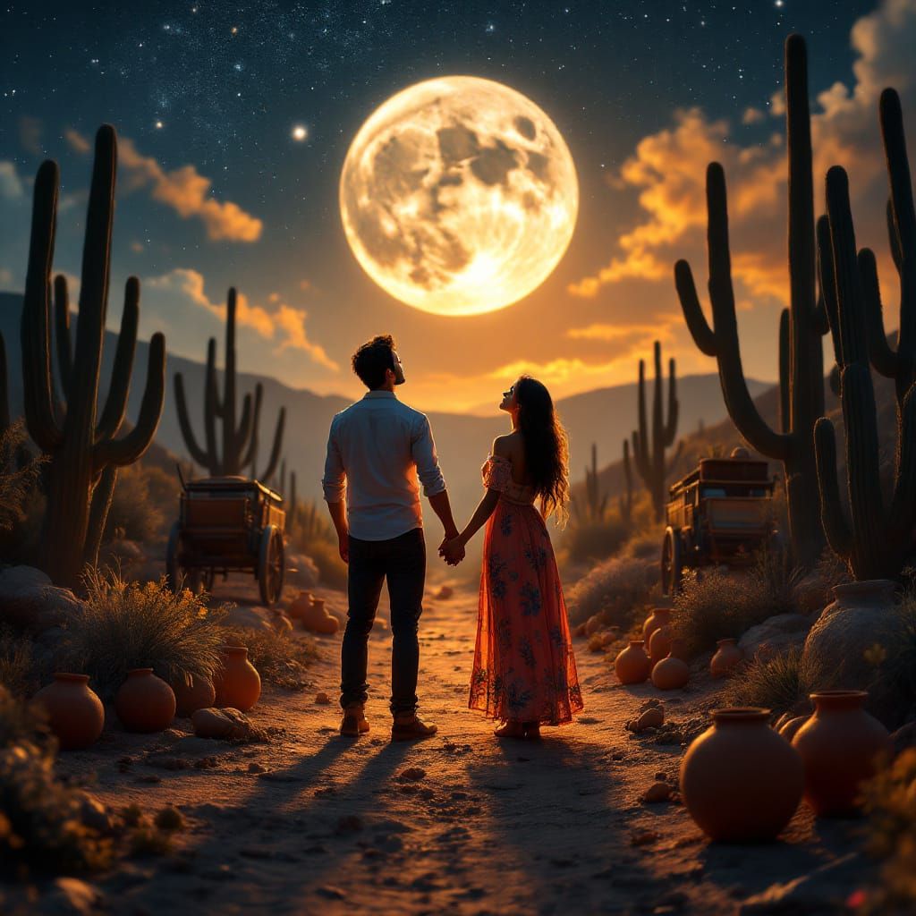 Romantic Mexican Landscape at Night in Cinematic Style