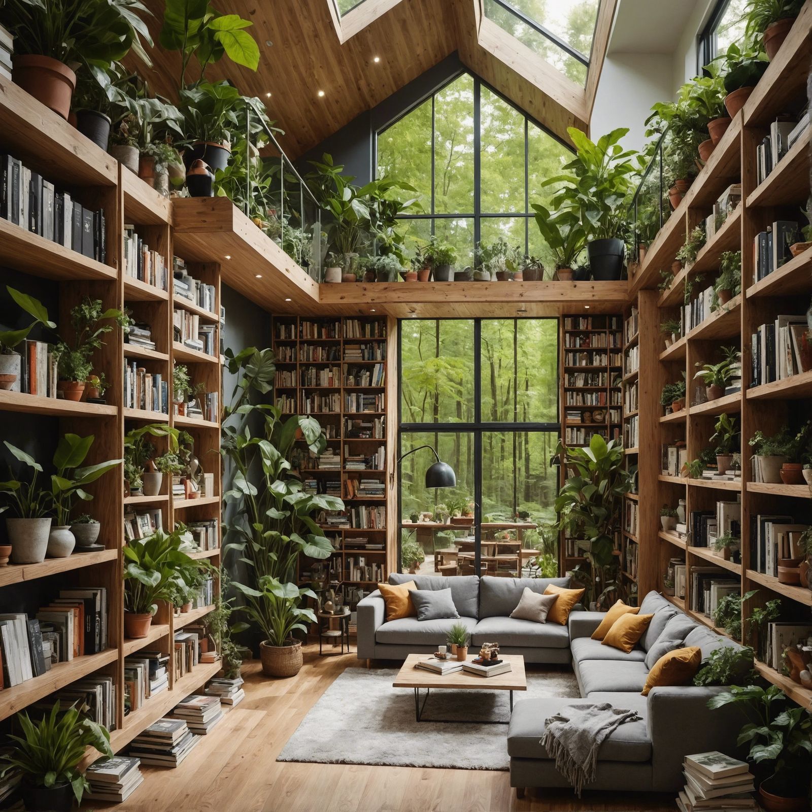 Cozy Modern Forest Home Interior with Books