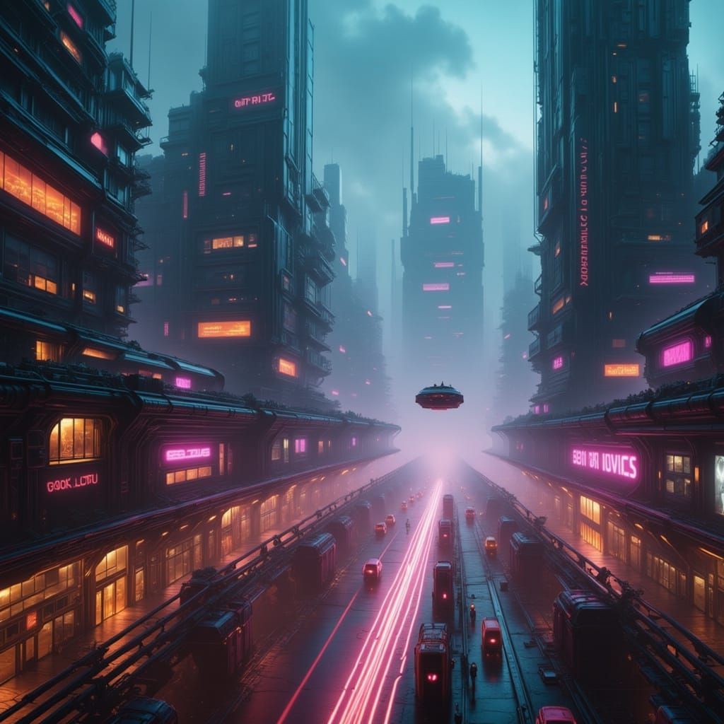 Futuristic Cyberpunk Cityscape With Data Rain