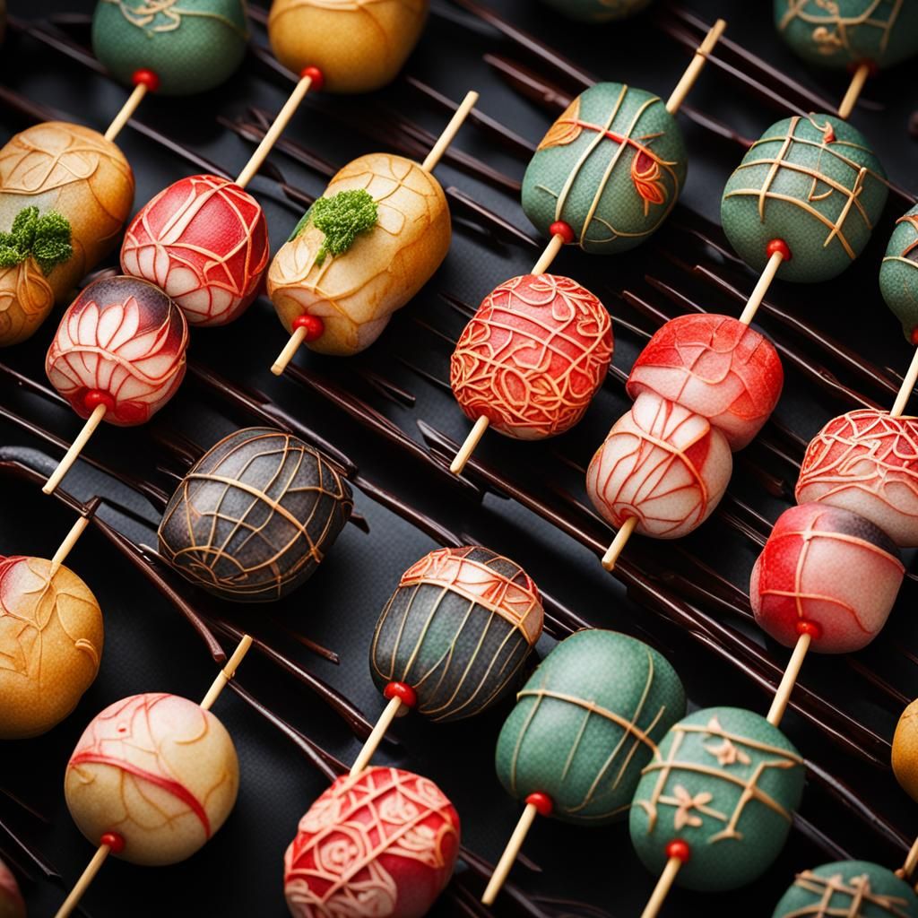 Hyperrealistic Japanese Dango with Intricate Details