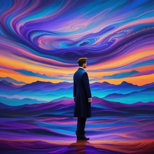 Surreal Person in Dreamlike Oil Painting Landscape