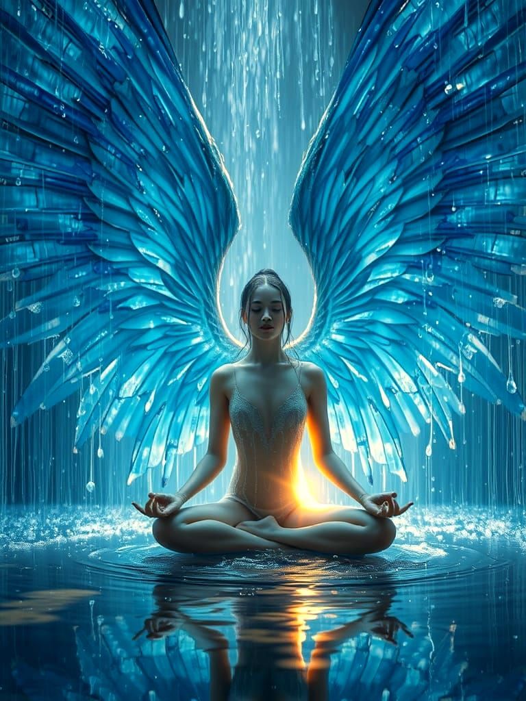 Ethereal Woman with Shimmering Water Wings