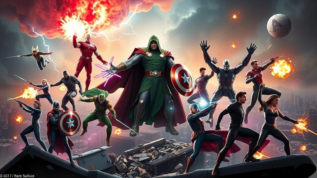 Epic Marvel Battle Scene: Doctor Doom vs United Heroes in Ci...