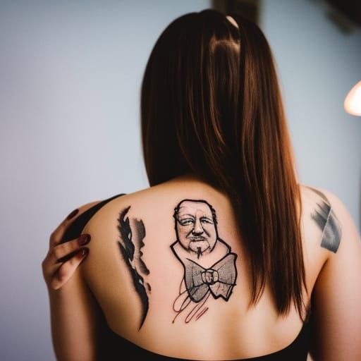 pretty girl with a tattoo of William Howard Taft on her back