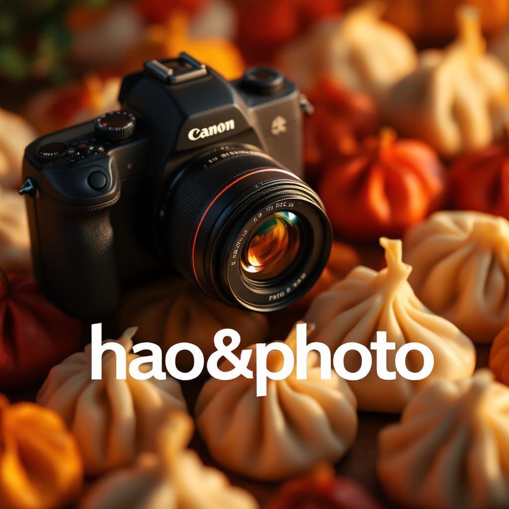 Canon Camera and Dumplings in 3D Cinematic Style