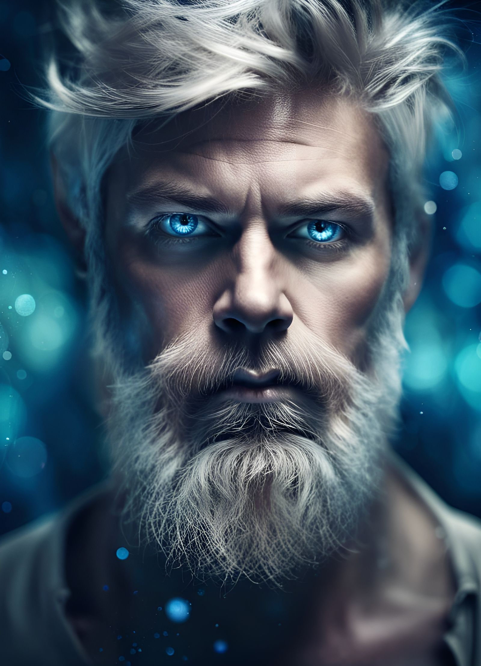 Intense Gaze of a Bearded Man in High Resolution