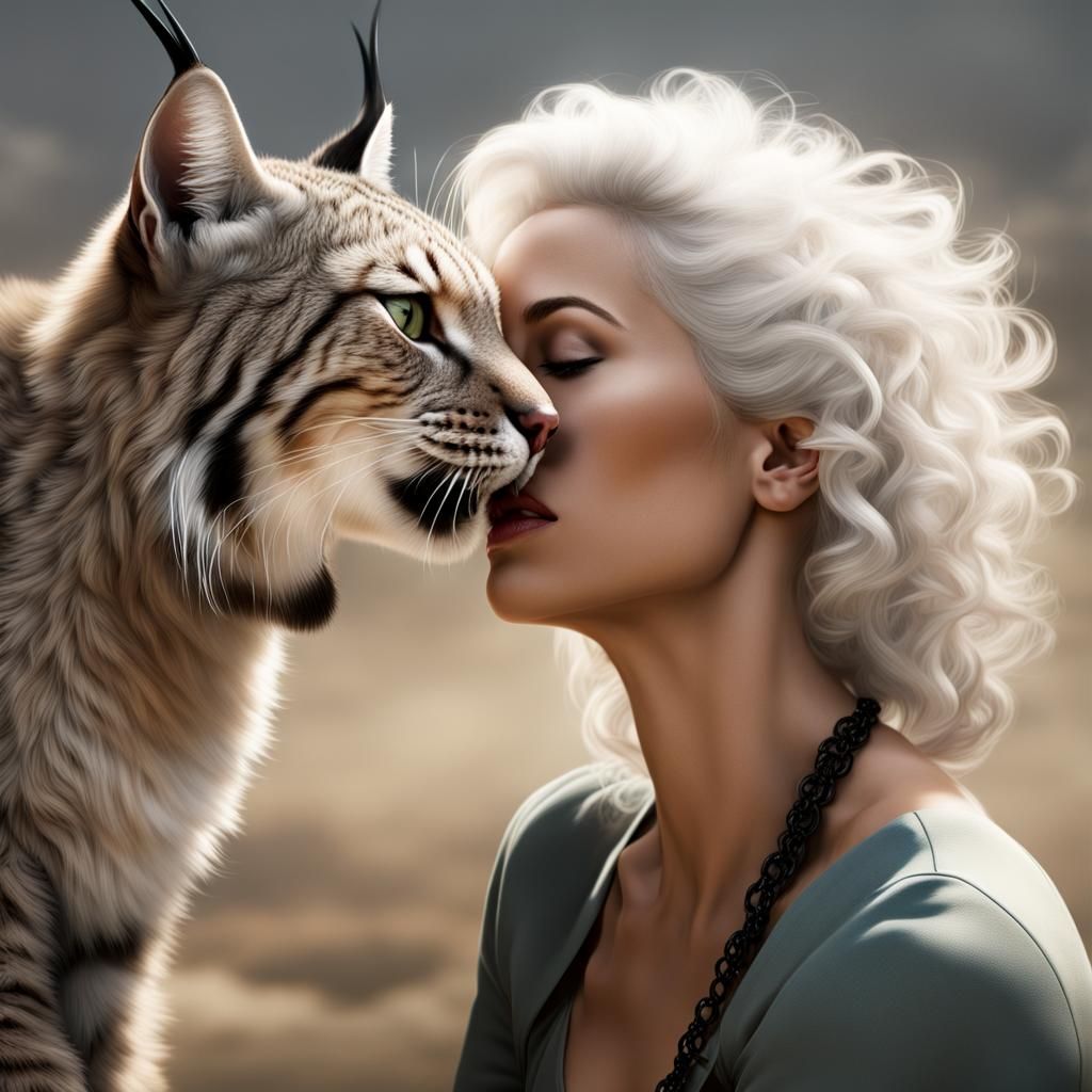 Bobcat Affection: Woman and Feline Encounter