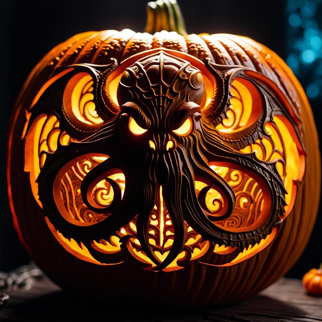 Intricately Carved Cthulhu Jack-o-Lantern in Photorealistic ...