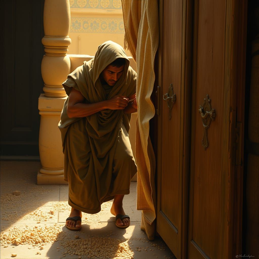 Egyptian Villager Stealing Grain: Academic Art Style