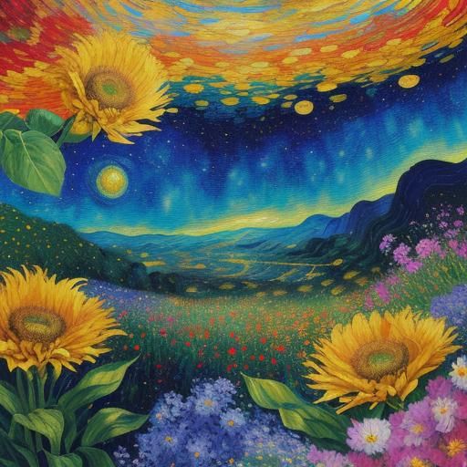 Astronaut in Flower Garden: Impressionist Gouache and Waterc...