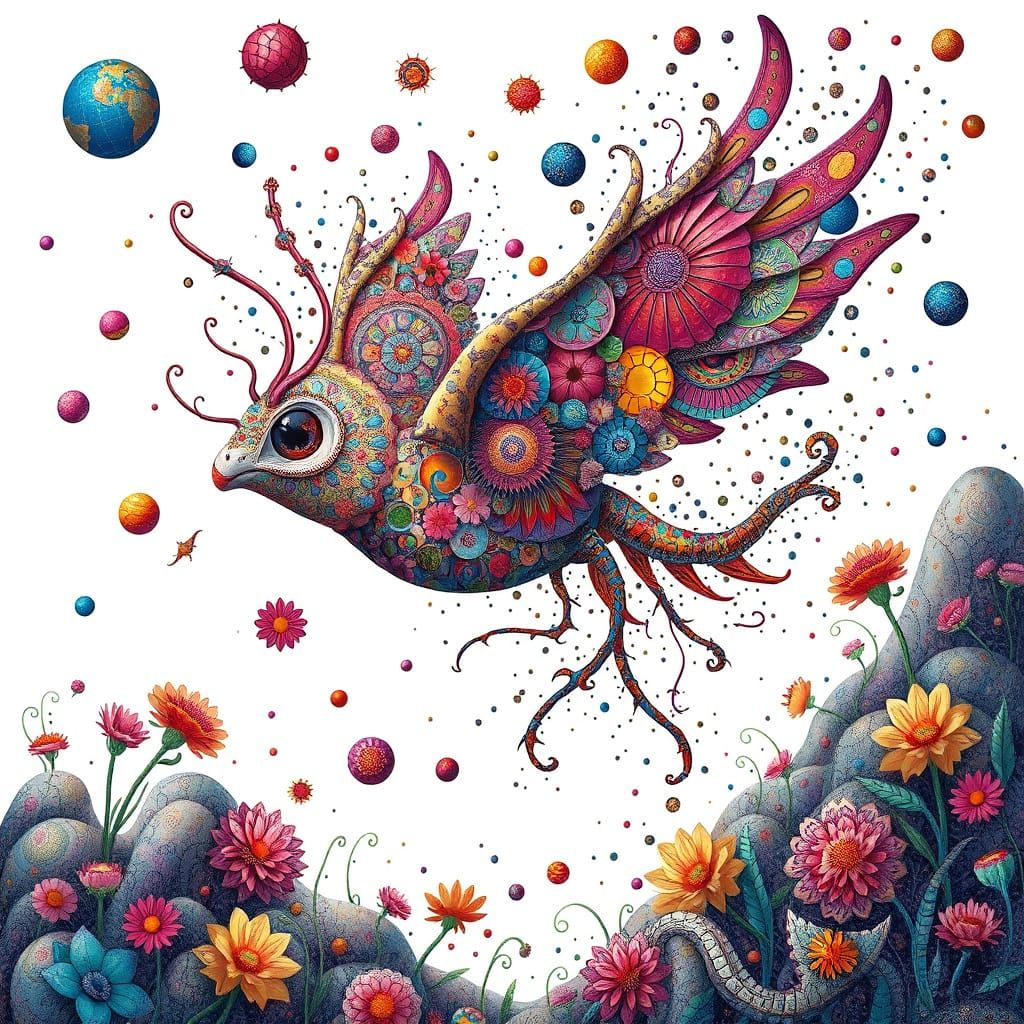 Surreal Fantasy Creature Takes Flight in Vibrant, Dreamlike ...