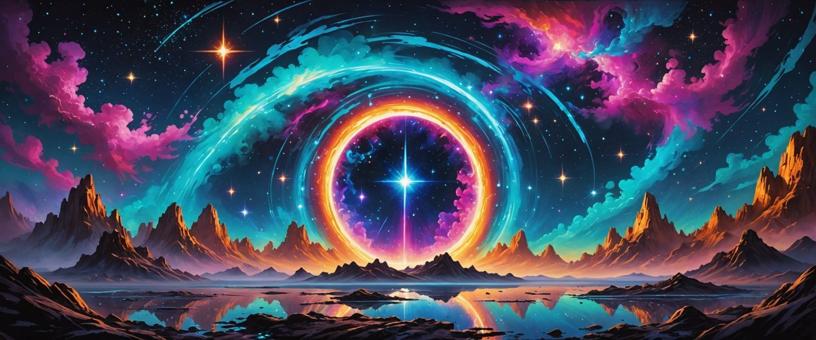 Bioluminescent Star Portal in Vibrant Nebula