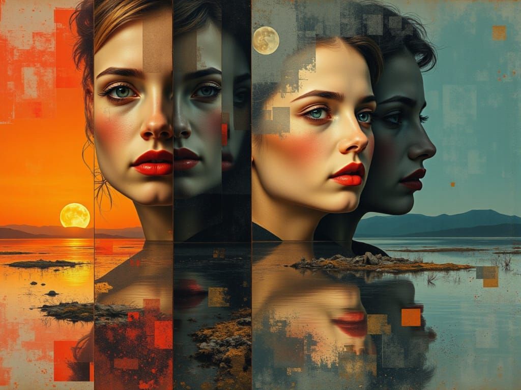 Surreal Dreamlike Reflections of Man and Woman