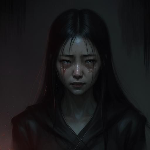 Sinister Portrait of a Crying Girl at Night