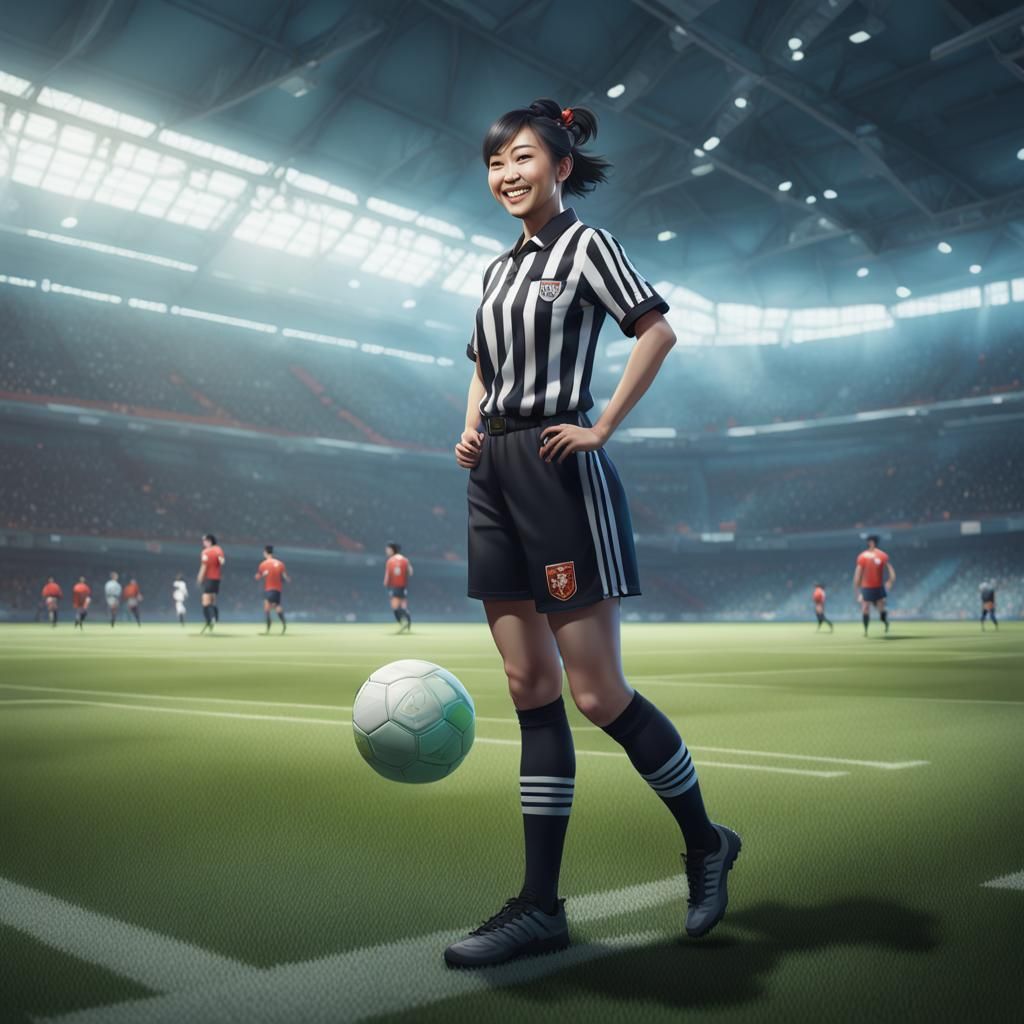 Chinese Woman as Soccer Referee, Digital Art Portrait