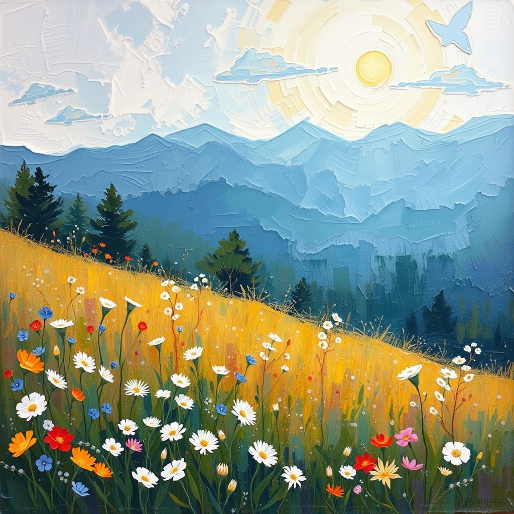 Sweet Spring Morning with Wildflowers in Neo-Impressionist S...