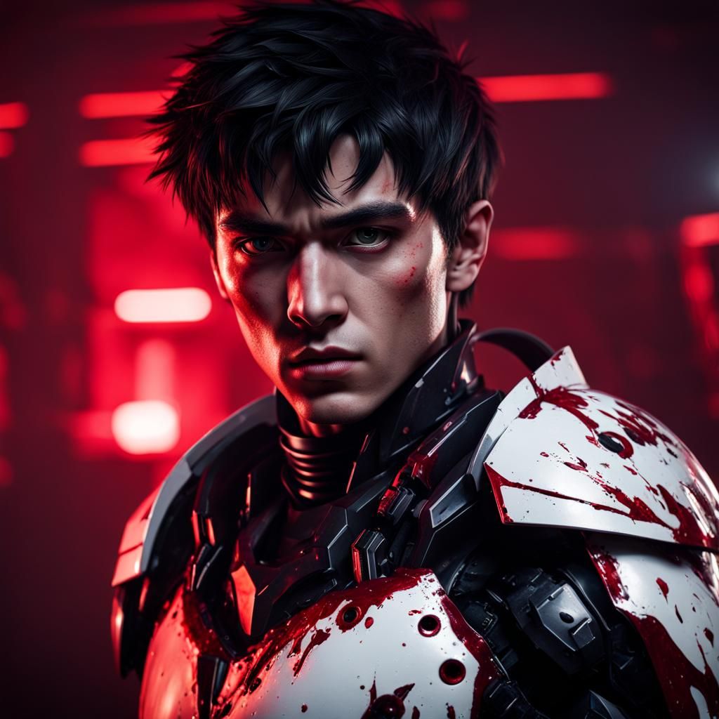 Hyperrealistic Photo of Angry Teen in Robotic Armor