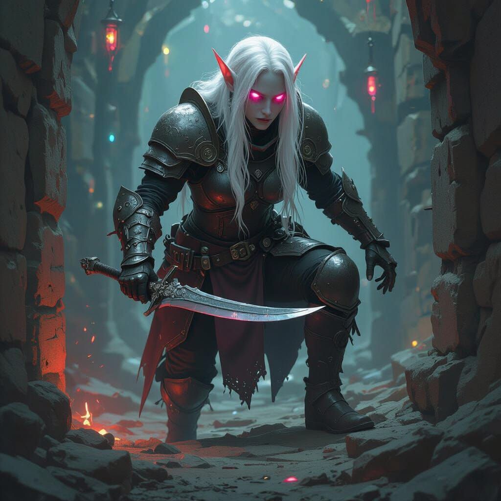 Albino Elf Warrior Escapes Kaleidoscopic Corridor