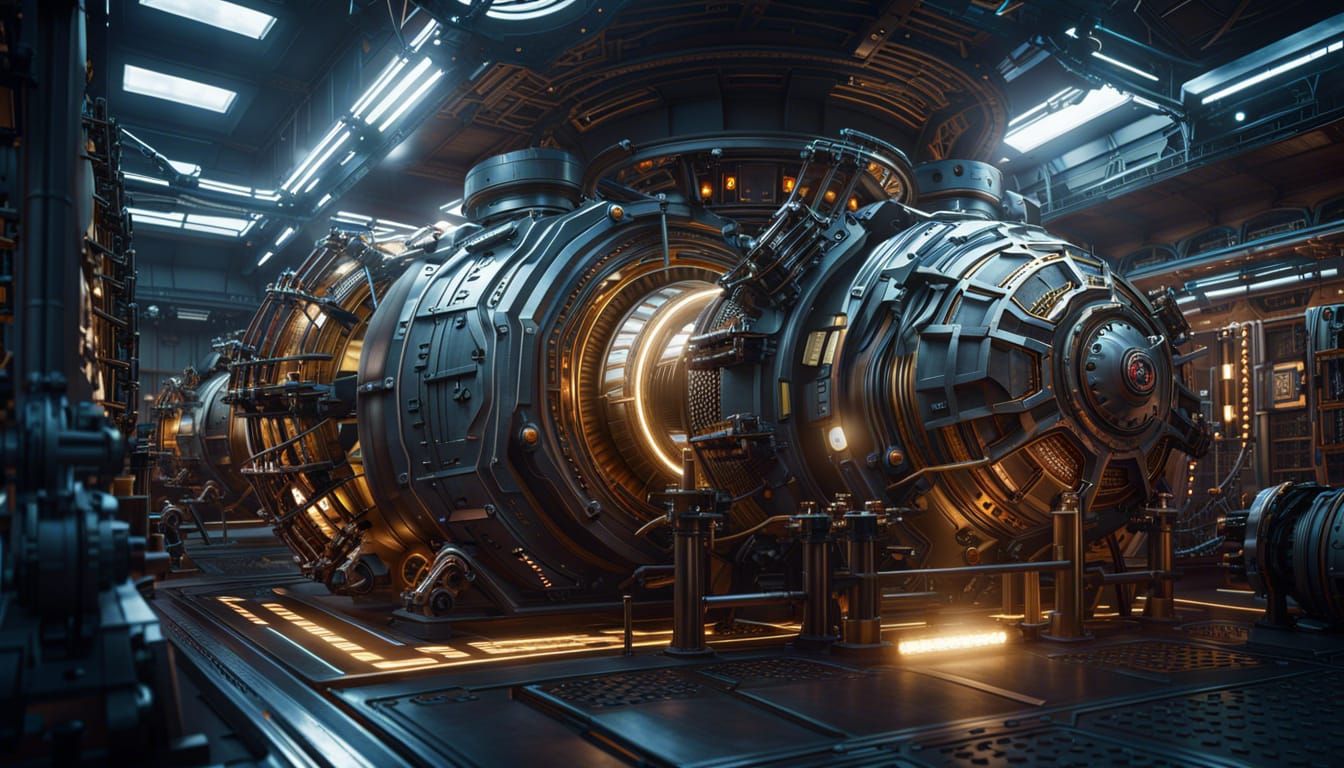 Detailed Sci-Fi Spaceship Engine Room in 16K