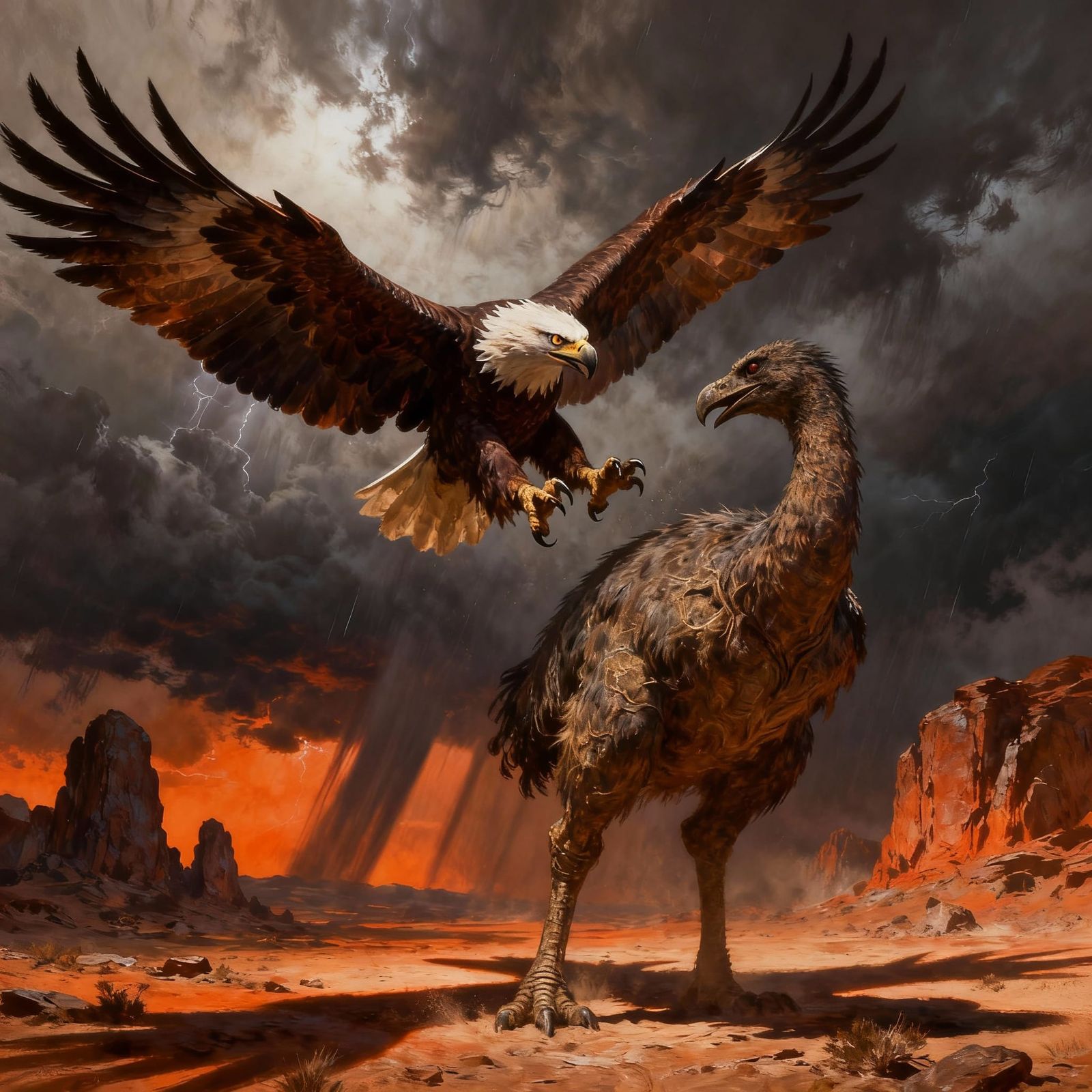 Giant Eagle Attacks Moa in Epic Fantasy Art